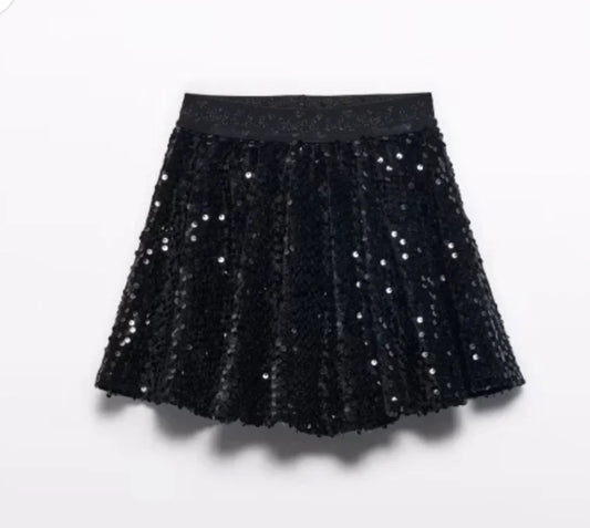 Girl's Black Velvet Sequin Skirt